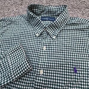 Polo Ralph Lauren Men's Button Down Shirt ‎ Green White Check Size XL EUC